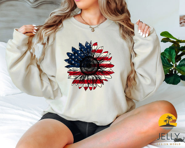 America Sunflower Shirt, USA Flag Flower T Shirt, Gift For American, 4th Of July Flag Graphic T-Shirt, Freedom TShirt, Independence Shirt