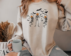 Skeleton dancing Sweatshirt, Halloween Gift, Skull Coffee Cup Sweatshirt, Skeleton Halloween Sweatshirt, Coffee Lover Shirt,Gift for Her