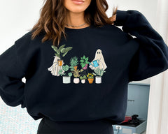 Ghost Plant Lady Sweatshirt, Halloween Plants Crewneck, Plant Lover Gift sweatshirt, Halloween Mom Sweater, Spooky Gardener sweatshirt