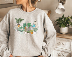 Ghost Plant Lady Sweatshirt, Halloween Plants Crewneck, Plant Lover Gift sweatshirt, Halloween Mom Sweater, Spooky Gardener sweatshirt