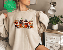 Skeleton Coffee  Sweatshirt, Halloween Gift, Skull Coffee Cup Sweatshirt, Skeleton Halloween Sweatshirt, Coffee Lover Shirt, Michael Myers