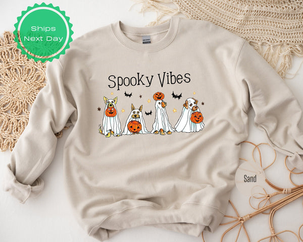 Halloween Sweatshirt,Halloween Sweater,Ghost Sweatshirt,Halloween Dog Sweatshirt,Ghost Dog Shirt,2023 Happy Halloween,Retro Spooky Season