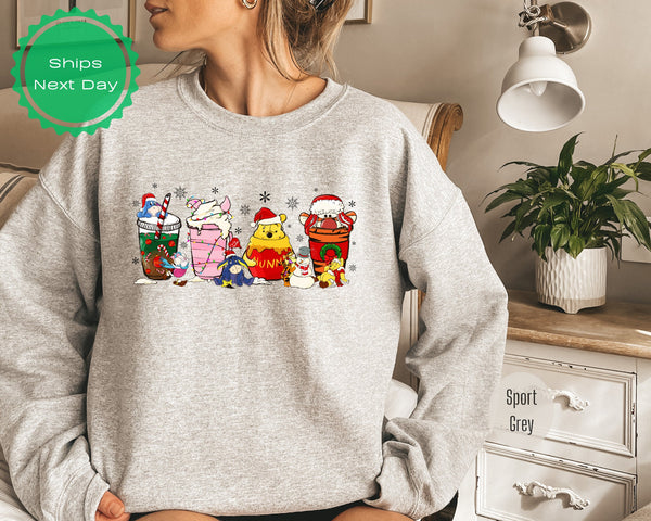 Cute Disney  Christmas Coffee Shirt, Christmas Disney Coffee Sweater Epcot Christmas winnie Gift Disneyland Vacation Sweatshirt