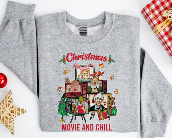 Christmas Movie and Chill Sweatshirt, Retro Christmas Sweatshirt, Christmas Sweatshirt, Christmas Movie, Christmas Characters Sweater