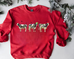 Christmas Cow Sweatshirt, Cow Lights Sweater, Cow Women Sweatshirt, Cow Lover Shirt, Christmas Sweatshirt, Highland Cow Crewneck, Farm Xmas