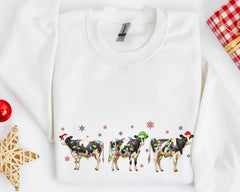 Christmas Cow Sweatshirt, Cow Lights Sweater, Cow Women Sweatshirt, Cow Lover Shirt, Christmas Sweatshirt, Highland Cow Crewneck, Farm Xmas