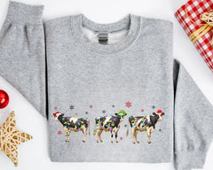 Christmas Cow Sweatshirt, Cow Lights Sweater, Cow Women Sweatshirt, Cow Lover Shirt, Christmas Sweatshirt, Highland Cow Crewneck, Farm Xmas