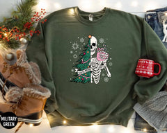 Sorta Merry Sorta Scary Sweatshirt, Funny Christmas Hoodie, Cute Spooky Season And Christmas Hoodie, Christmas Skeleton Sweatshirt