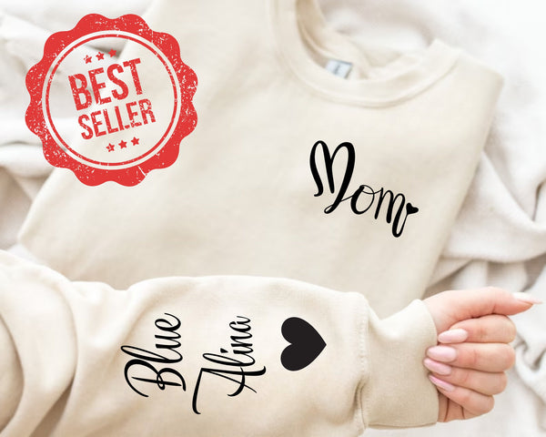 Custom Mama Sweatshirt with Kid Name on Sleeve, Personalized Mom Sweatshirt, Gift Momma Sweatshirt, Christmas Gift for Mom, Gift for Her