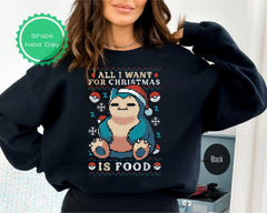 Cute gamer Ugly Christmas Sweater , Hungry and Kawaii sweatshirt gift , video game monster , All I want for Christmas is Food ,Eat Sleep