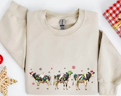 Christmas Cow Sweatshirt, Cow Lights Sweater, Cow Women Sweatshirt, Cow Lover Shirt, Christmas Sweatshirt, Highland Cow Crewneck, Farm Xmas