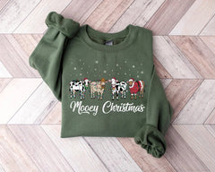 Christmas Cow Sweatshirt, Cow Lover Gift, Funny Christmas , Holiday Sweater, Farm Christmas , Womens Cow hoodies, Christmas Crewneck