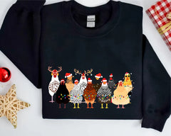 Сute Christmas Chickens Sweatshirt, Christmas Farm Animals Sweatshirt, Womens Christmas Chicken hoodies,Christmas Holiday Sweatshirt Gift