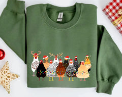 Сute Christmas Chickens Sweatshirt, Christmas Farm Animals Sweatshirt, Womens Christmas Chicken hoodies,Christmas Holiday Sweatshirt Gift