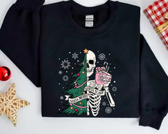 Sorta Merry Sorta Scary Sweatshirt, Funny Christmas Hoodie, Cute Spooky Season And Christmas Hoodie, Christmas Skeleton Sweatshirt