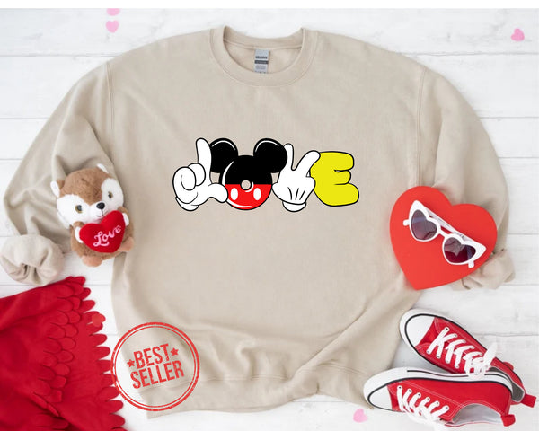 Disney Mickey Love sweashirt, Mickey Hand Love Valentines Tee, Disneyland Love Shirt, Mickey Minnie hoodies, Valentines Day, Boyfriend  gift