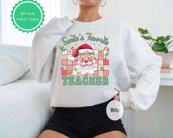 Christmas Teacher Sweatshirt, Retro santa Teacher, Teaching Tee,Teachers Day, Teachers Life hoodies,Teacher Life,Christmas Sweatshirt