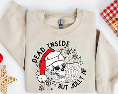 Dead Inside But Jolly AF Sweatshirt,Christmas Skeleton hoodies,Christmas,Dead Inside Skeleton,Funny Christmas Tees,Christmas Holly Spirit