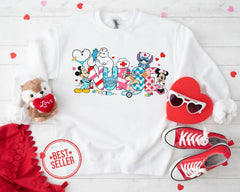 Valentine's Day nurse, Graphic Tee, Love Disney Nurse Characters Sweatshirt, Disney Nurse Hoodie, Nursing School , Valentine gift for nurse