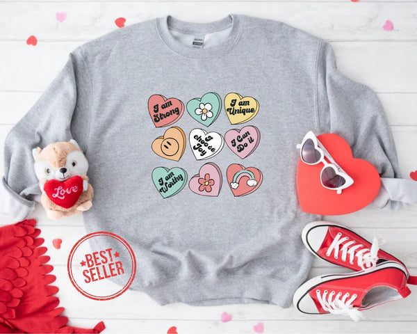 Teacher Valentine Sweatshirt, Women's Valentines Day Sweatshirt, Positive Affirmations Sweatshirt, Retro Heart Sweatshirt, Valentine Gifts