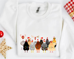 Сute Christmas Chickens Sweatshirt, Christmas Farm Animals Sweatshirt, Womens Christmas Chicken hoodies,Christmas Holiday Sweatshirt Gift