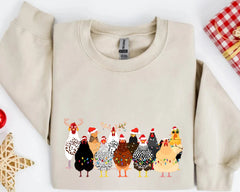 Сute Christmas Chickens Sweatshirt, Christmas Farm Animals Sweatshirt, Womens Christmas Chicken hoodies,Christmas Holiday Sweatshirt Gift