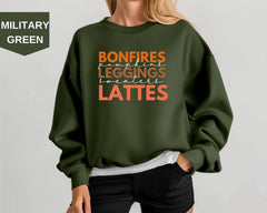 Bonfires Pumpkins Leggings Sweaters Lattes Sweatshirt, Thanksgiving Sweatshirt, Fall Autumn Sweater, Hello Autumn Hoodies, Thanksgiving Gift