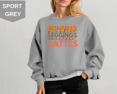 Bonfires Pumpkins Leggings Sweaters Lattes Sweatshirt, Thanksgiving Sweatshirt, Fall Autumn Sweater, Hello Autumn Hoodies, Thanksgiving Gift