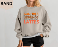 Bonfires Pumpkins Leggings Sweaters Lattes Sweatshirt, Thanksgiving Sweatshirt, Fall Autumn Sweater, Hello Autumn Hoodies, Thanksgiving Gift