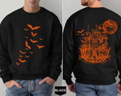 Haunted House Comfort Colors Halloween Sweatshirt Halloween Party Bats Crewneck Spooky Season Pullover Vintage Halloween Sweater Trendy