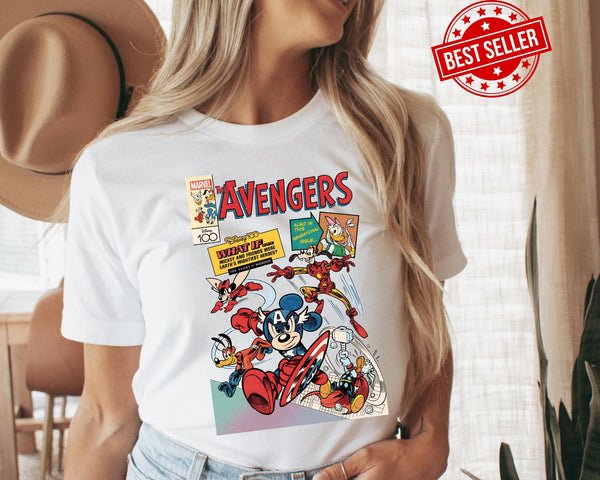 Disney 100 Mickey Mouse & Friends Marvel Avengers Retro Shirt - WDW Magic Kingdom Disneyland Family Vacation Gift