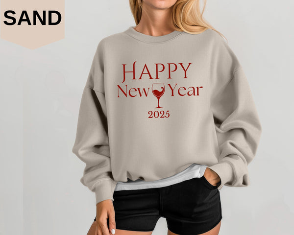 Happy New Year 2025 Sweatshirt - Wine & Alcohol Sweatshirt - Christmas Hoodie - Winter Xmas Vibes Gift - Merry Christmas Sweatshirt